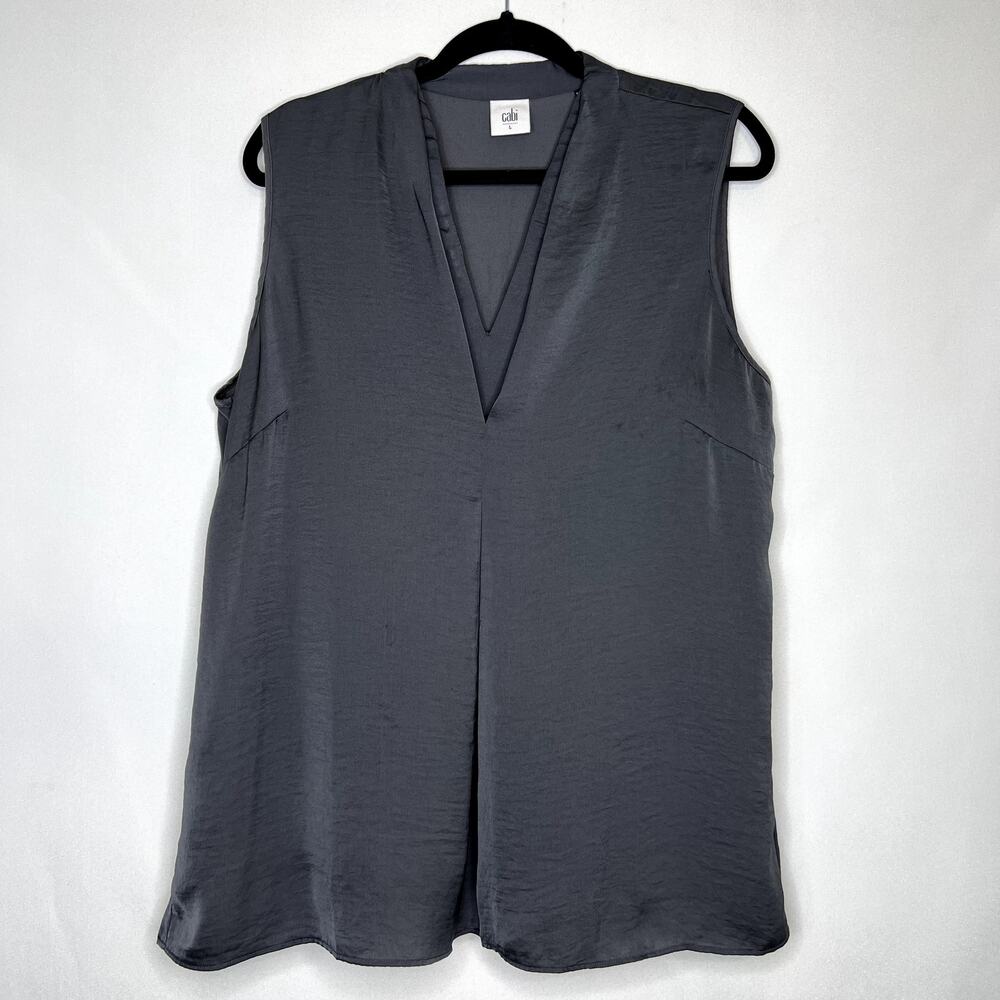Cabi Veneer V Neck Sleeveless Blouse Shirt Iron Gray Womans Size Large